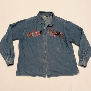 Cabin Creek Long Sleeve Button Up Denim Jeans Shirt Womens Size L Petites